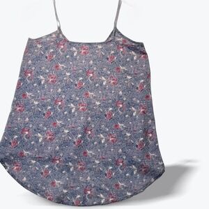 Love Squared Camisole FlowyWomens XS Blue Red Floral Spaghetti Strap Pleated